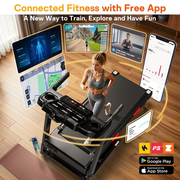 WNANEEZ 3.8HP Folding Treadmill with 15-Level Auto Incline, 330 LBS Capacity – Compact Home Running Machine with 9 MPH Speed, 105 Programs & Bluetooth App