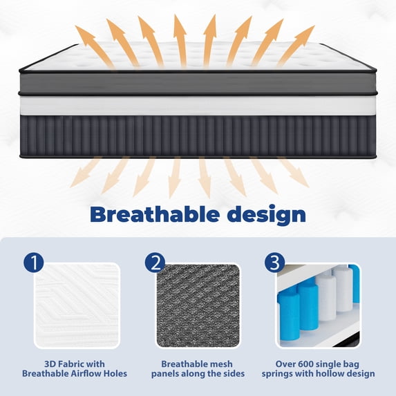 ODYAAZ Queen Size Mattress, 14 Inch Memory Foam Hybrid Mattress in a Box, Breathable Bed Mattress for Cooler Sleep Supportive & Pressure Relief, Medium Firm Feel