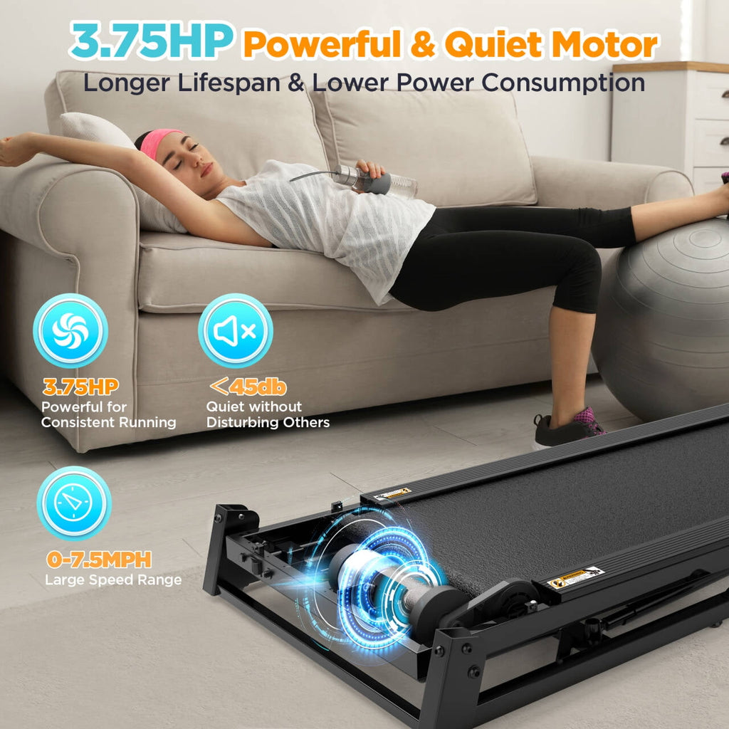 Famistar 3.75HP Treadmill 300lb Capacity, Incline Folding Treadmill, 64+7 Smart Program, 7.5MPH Speed, Smart APP Control, Treadmill for Home Jogging Walking w/ HiFi Speakers, Free Knee Pads