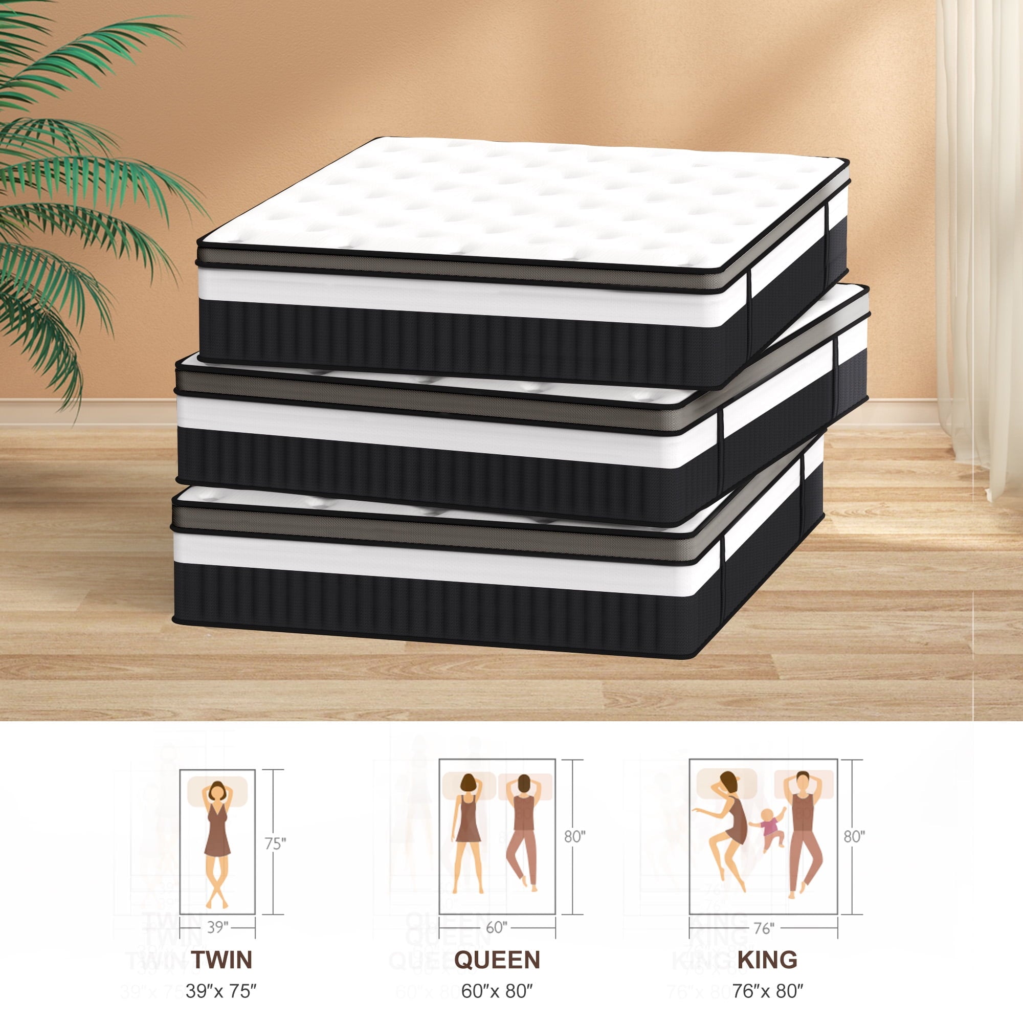 Campmoy 14inch Queen Mattress, Memory Foam Mattress, Bed in a Box, Medium Firm, Zoned Pressure Relief, Certified Safe Foams & Fabric, Breathable & Cooling Mattress