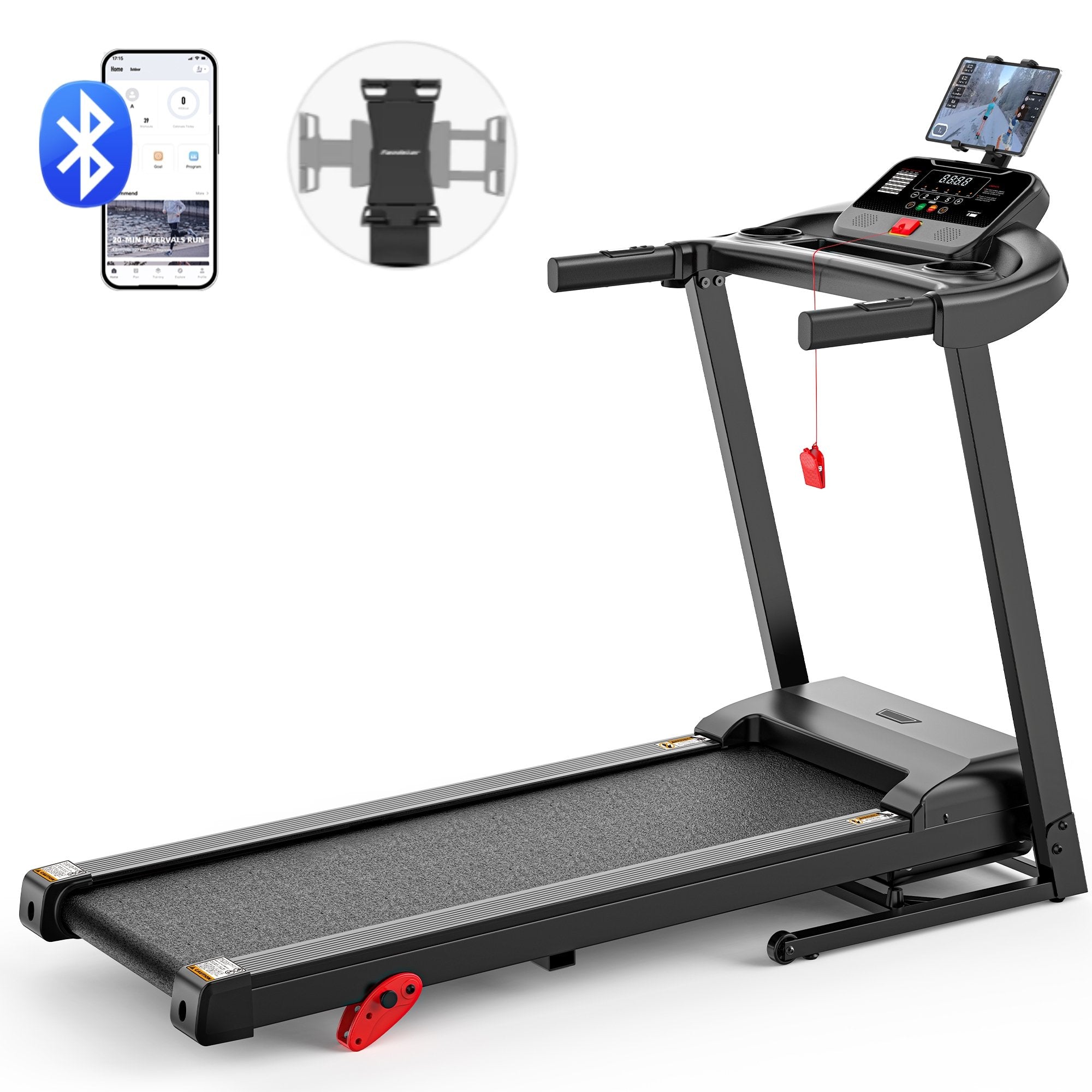 Qvamodo 4.5 HP Portable Folding Treadmill with APP Control,300lbs Folding Treadmill with Incline\Free Courses\Bluetooth Speakers\LED Display\71 Programs for Home & Office Use, 0.6-10MPH/h, Knee Straps Bonus