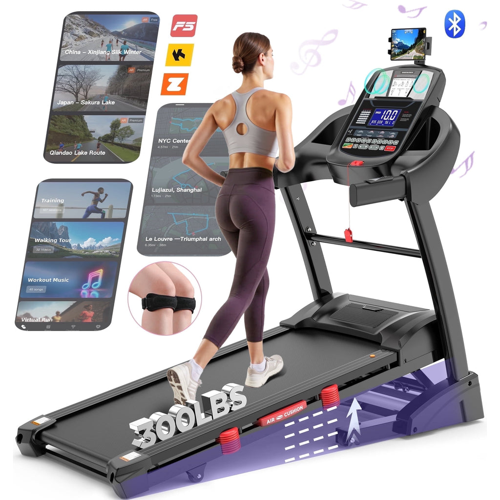 WNANEEZ 4.5HP Folding Treadmill 300lbs capacity, Automatic Incline Treadmill with FitShow APP & HiFi Bluetooth Speakers, Electronic 0.6-12MPH Treadmill for Home Office Gym Use