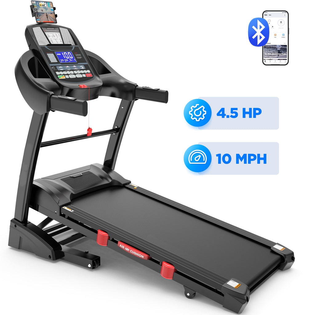 ODYAAZ 4.5HP Folding Treadmill for Home with 15% Auto Incline, 300lb Capacity, Portable Foldable Treadmill, APP Control, HiFi Bluetooth Speakers, 10MPH Speed, 71 Programs, Jogging walking treadmill