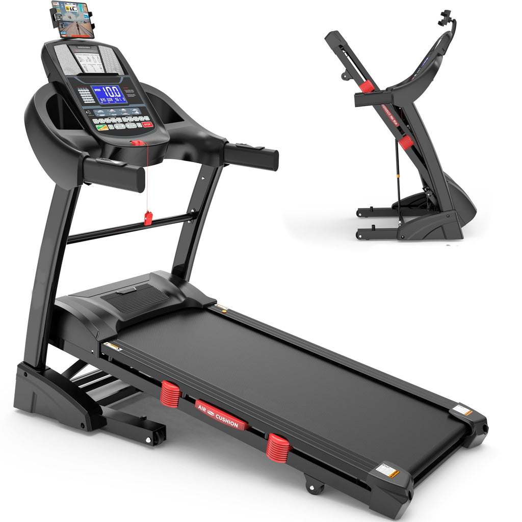 FaayFian 4.5HP Folding Treadmill for Home with 15 Auto Incline, Free APP Control, 300lbs,71 Programs, HiFi Bluetooth Speakers, 10MPH Speed, Foldable Electric Treadmill Running Machine, Knee Strap Gift