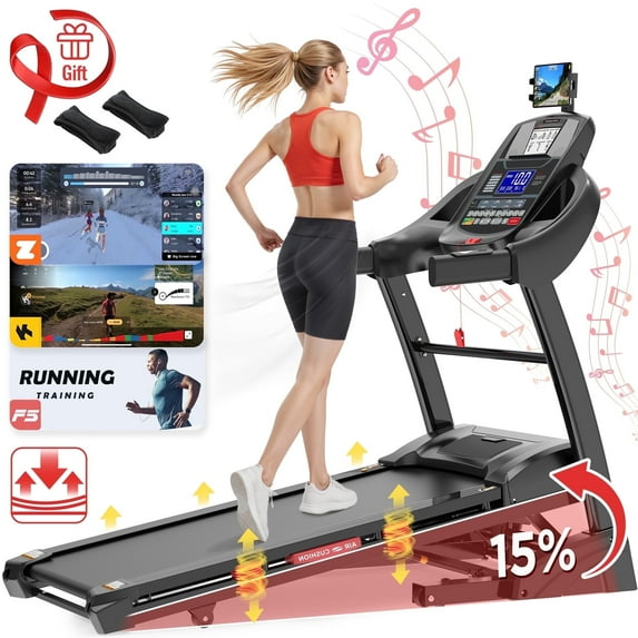 FaayFian 4.5HP Folding Treadmill for Home with 15% Auto Incline,Treadmill 300 LB Capacity Bluetooth App Control, Shock Absorption Running Belt, 0.6–10 MPH,71 Workout Programs