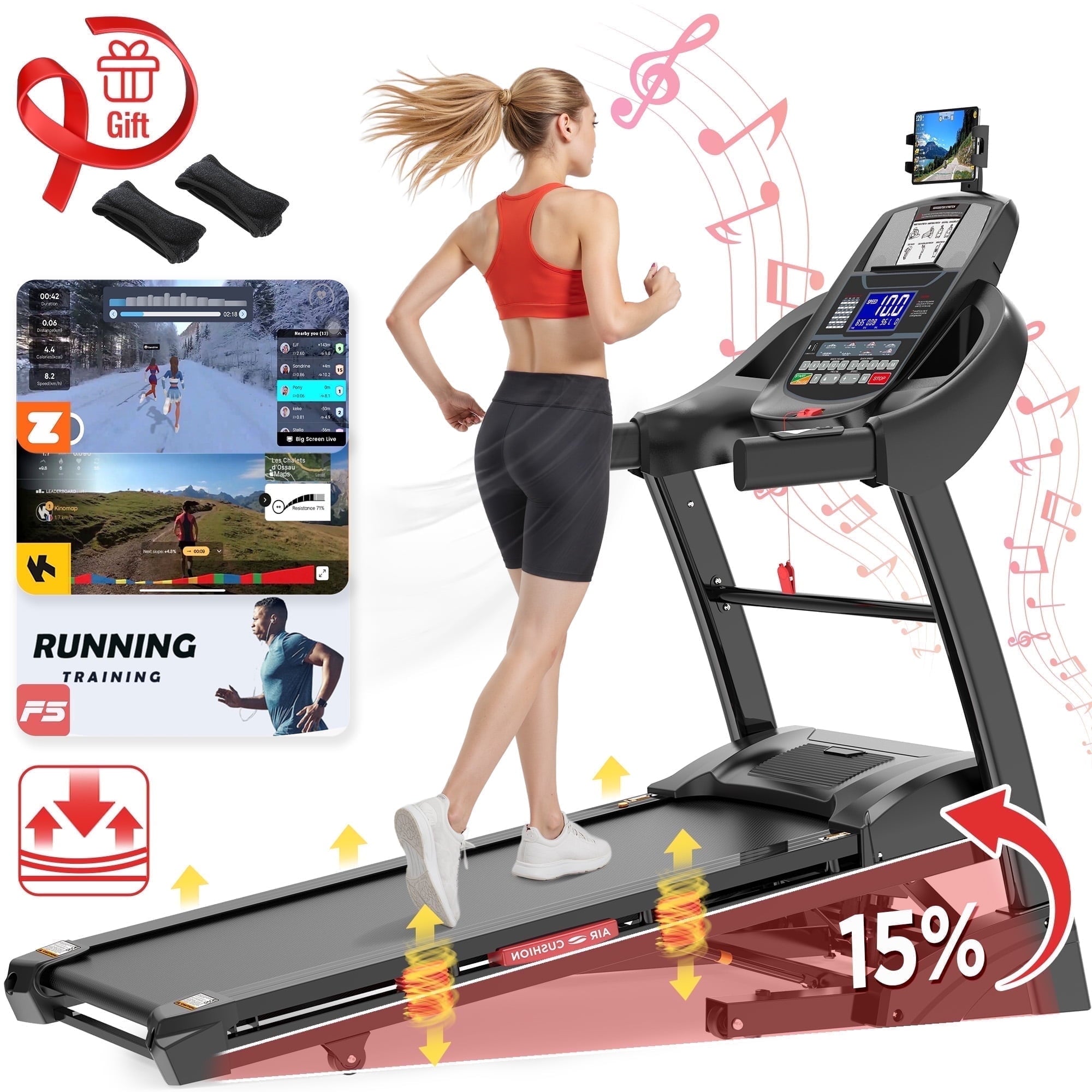 FaayFian 4.5HP Folding Treadmill for Home with 15% Auto Incline,Treadmill 300 LB Capacity Bluetooth App Control, Shock Absorption Running Belt, 0.6–10 MPH,71 Workout Programs