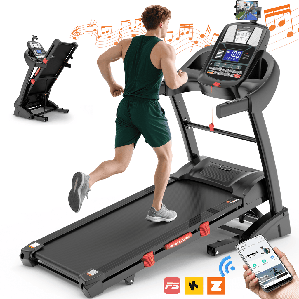 FaayFian 4.75HP Folding Treadmill with 300lbs Capacity, 71 Programs Treadmill with 15 Auto Incline for Home, 10MPH Speed, Silent Brushless Motor, Bluetooth & HiFi Stereo Speakers