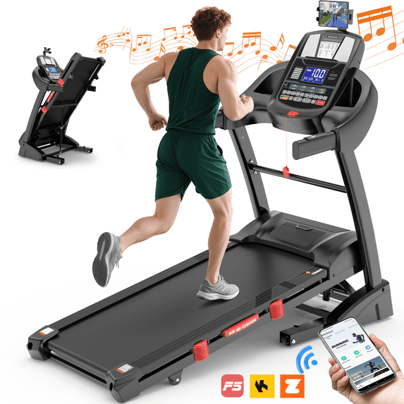FaayFian 4.75HP Folding Treadmill with 300lbs Capacity, 71 Programs Treadmill with 15 Auto Incline for Home, 10MPH Speed, Silent Brushless Motor, Bluetooth & HiFi Stereo Speakers