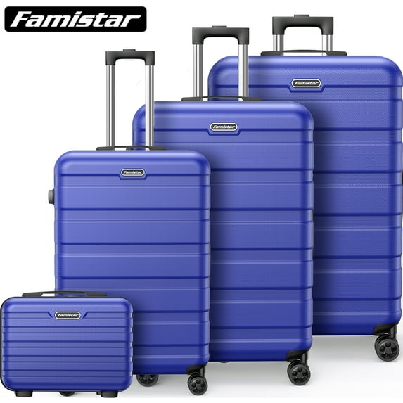 Famistar 4 Piece Set Luggage Sets Suitcase ABS Hardshell Lightweight Spinner Wheels (14/20/24/28 inch) Blue