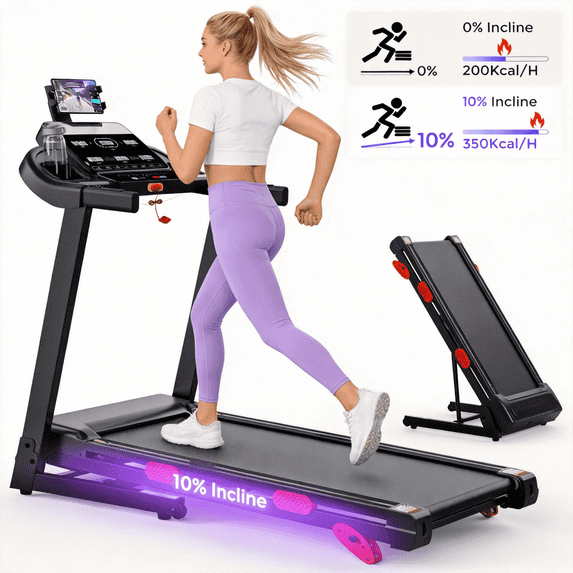 FaayFian 4 in-1 Electric Treadmill for Home, Foldable Treadmill with 10% Incline, 9MPH Running Speed, with 3.75 HP Motor, 300-330lbs Capacity, Touch&APP Control,LED Display