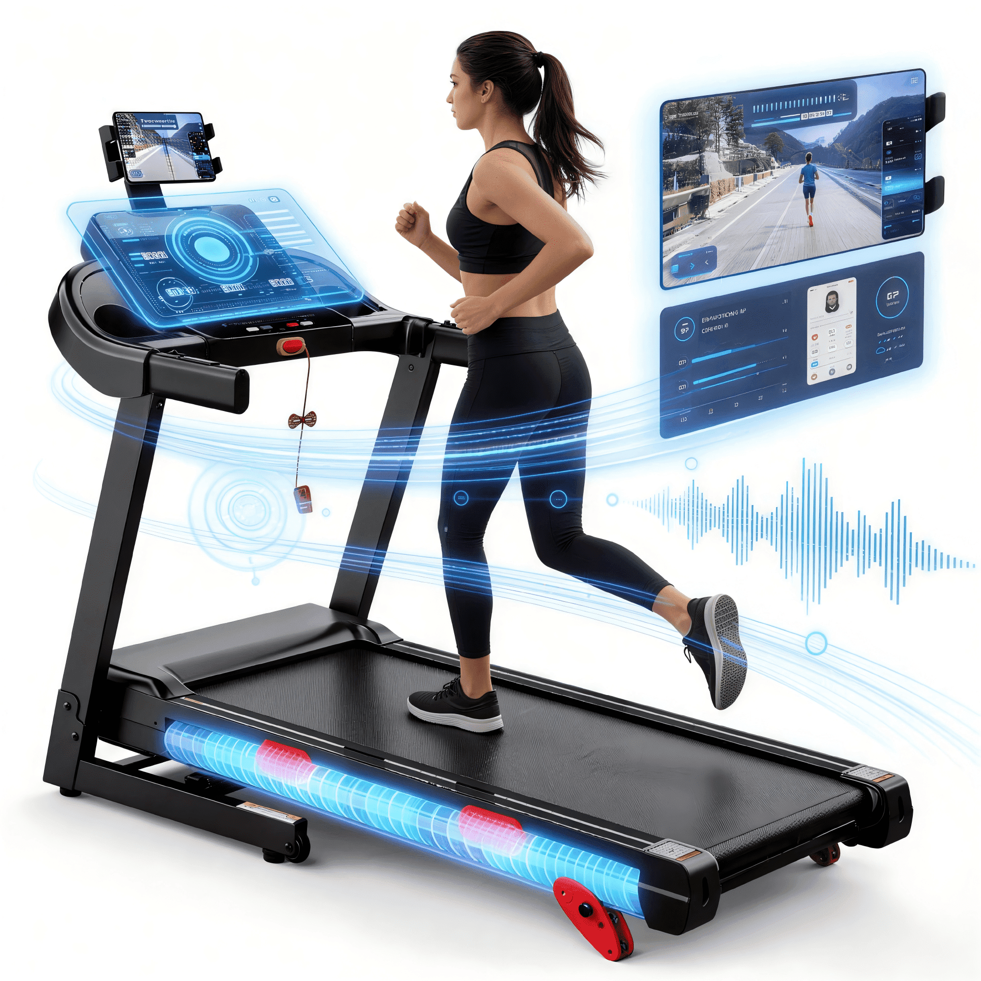 Qvamodo 4 in-1 Folding Treadmill with 3.75HP Motor, 10% Manual Incline, Smart App Control, Wide Running Belt, Shock Absorption, 320 lbs Capacity, Home Fitness Running Machine