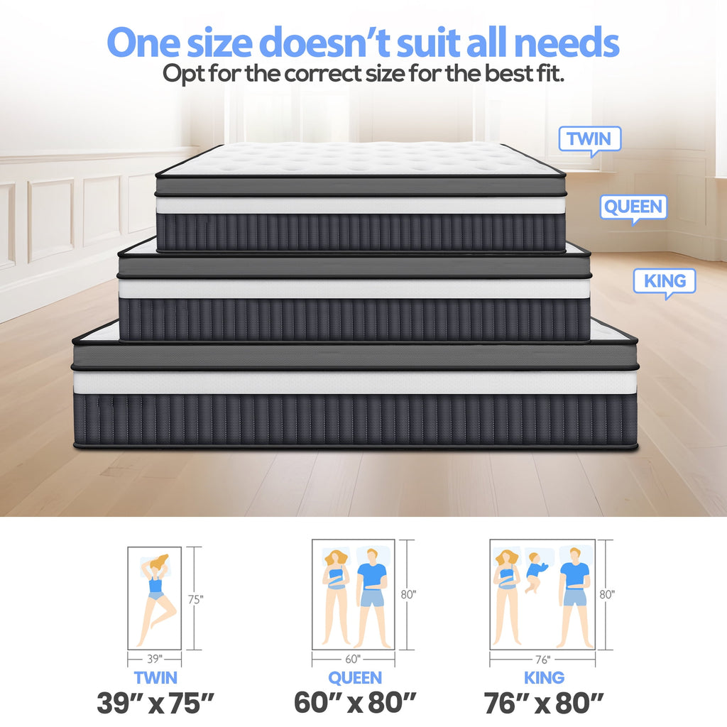 Qvamodo Queen Size Mattress in a Box, 14 Inch Hybrid Mattress with Gel Memory Foam and Pocket Springs, Medium Firm Feel, Cooling Comfort, Pressure Relief, Motion Isolation, CertiPUR-US Certified