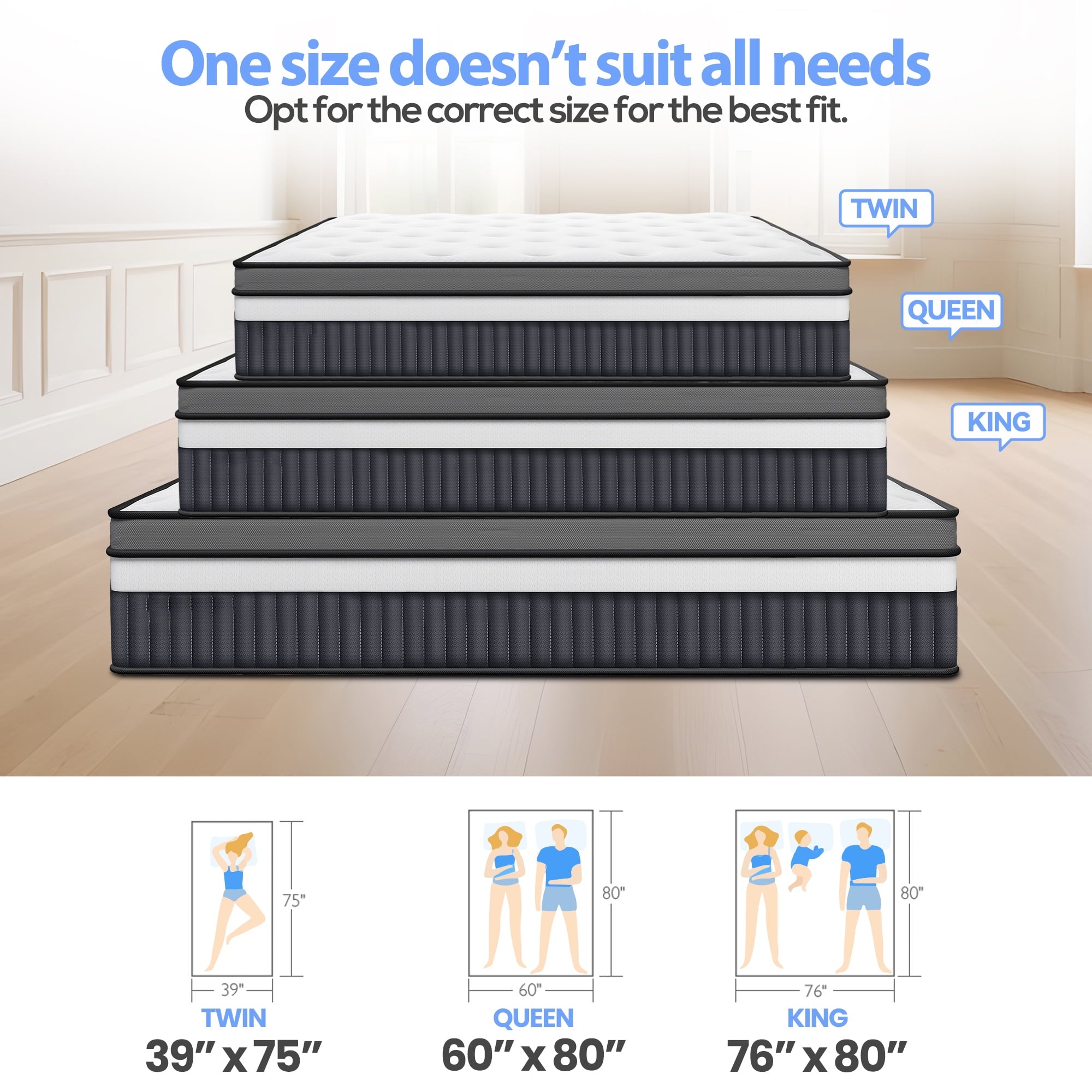 Qvamodo Queen Size Mattress in a Box, 14 Inch Hybrid Mattress with Gel Memory Foam and Pocket Springs, Medium Firm Feel, Cooling Comfort, Pressure Relief, Motion Isolation, CertiPUR-US Certified