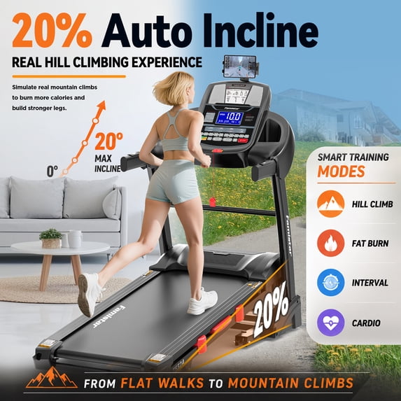 Famistar 12MPH Folding Treadmill with 20% Auto Incline, 300-400 LB Capacity, Treadmills for Home Running Walking, 5.1HP Brushless Motor, Foldable Electric Treadmill Running Machine with APP & Bluetooth