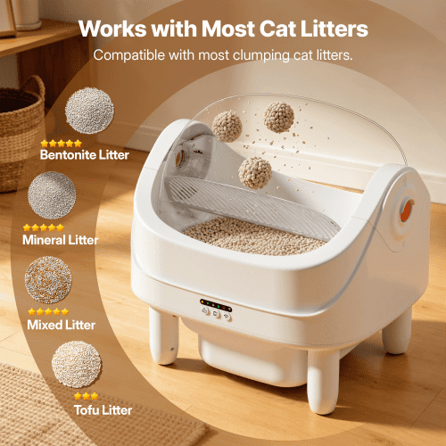 Campmoy Smart Automatic Cat Litter Box with Self Cleaning Function, App & Touch Control, 15-Day Waste Capacity, Open Top Cat-Friendly Design, Quiet Operation, Easy Cleaning for Home Use