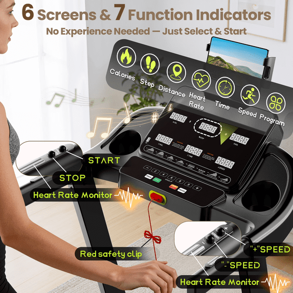 Qvamodo 3.75HP Folding Treadmill for Home with 3-Level Manual Incline, 9 MPH Speed, 350LBS Capacity, 105 Programs & FitShow App, Bluetooth Speakers, LED Display
