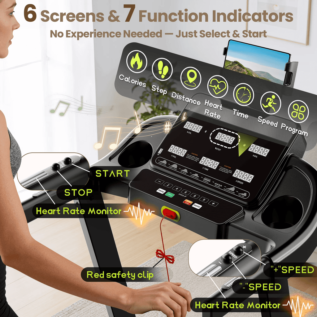 Qvamodo 3.75HP Folding Treadmill for Home with 3-Level Manual Incline, 9 MPH Speed, 350LBS Capacity, 105 Programs & FitShow App, Bluetooth Speakers, LED Display