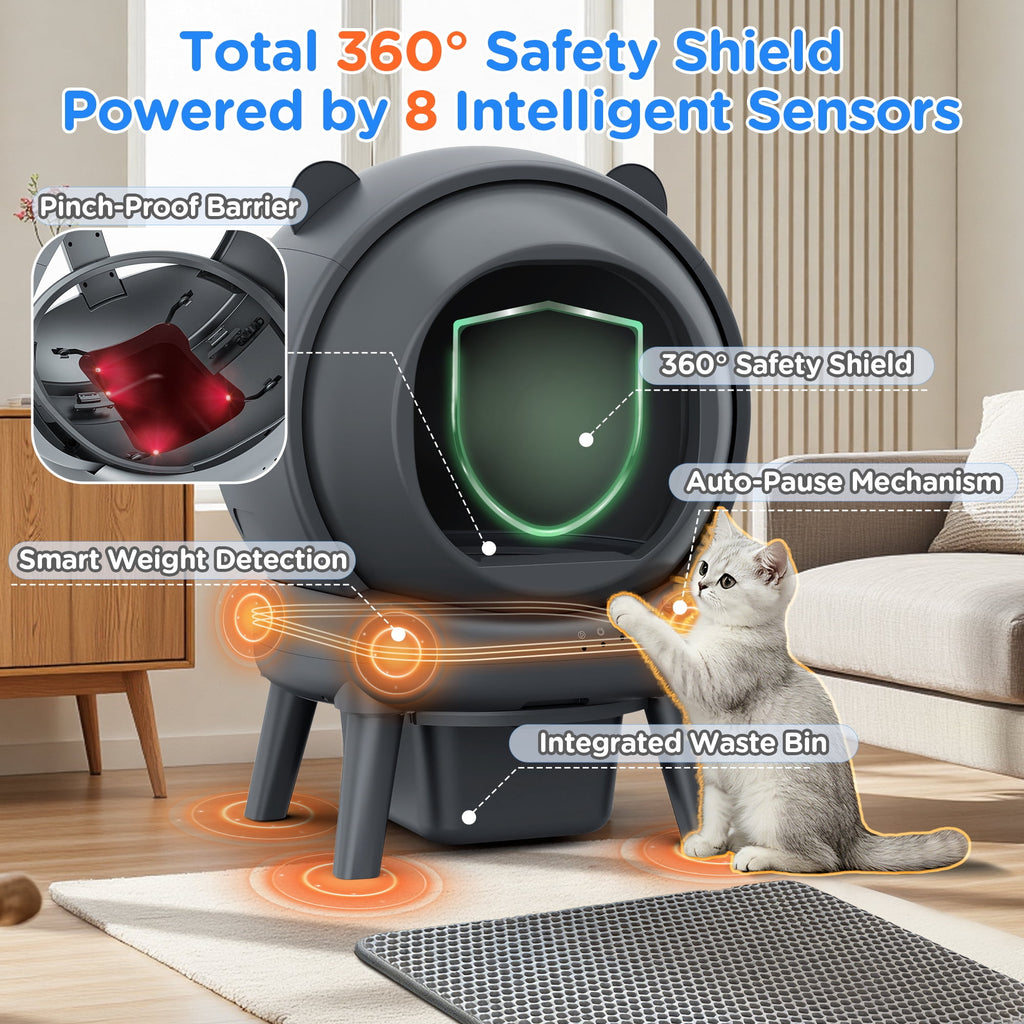 Qvamodo Self Cleaning Litter Box, 100 L+15L Automatic Cat Litter Box Self Cleaning for Multiple Cats, with Safety Protection, App Control,2 Roll Garbage Bags+Cat Litter Mat