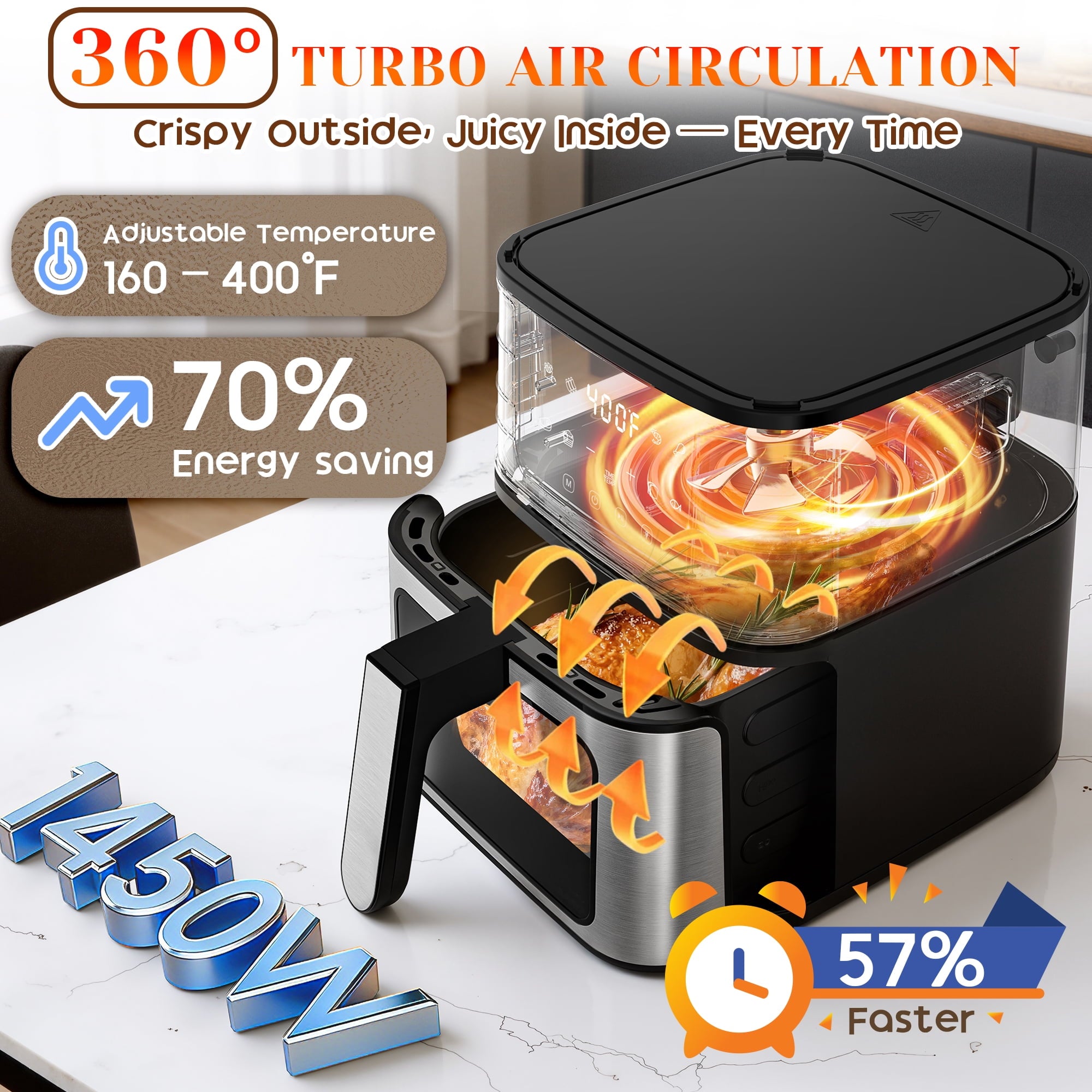 AQUGOKS 8-in-1 Air Fryer, Grill Plate/Air Fryer Mode,7.5Qt Air Fryers with Digital LED Touch Screen,8 Preset Cookings,95% Less Oil, 100Pcs Liner