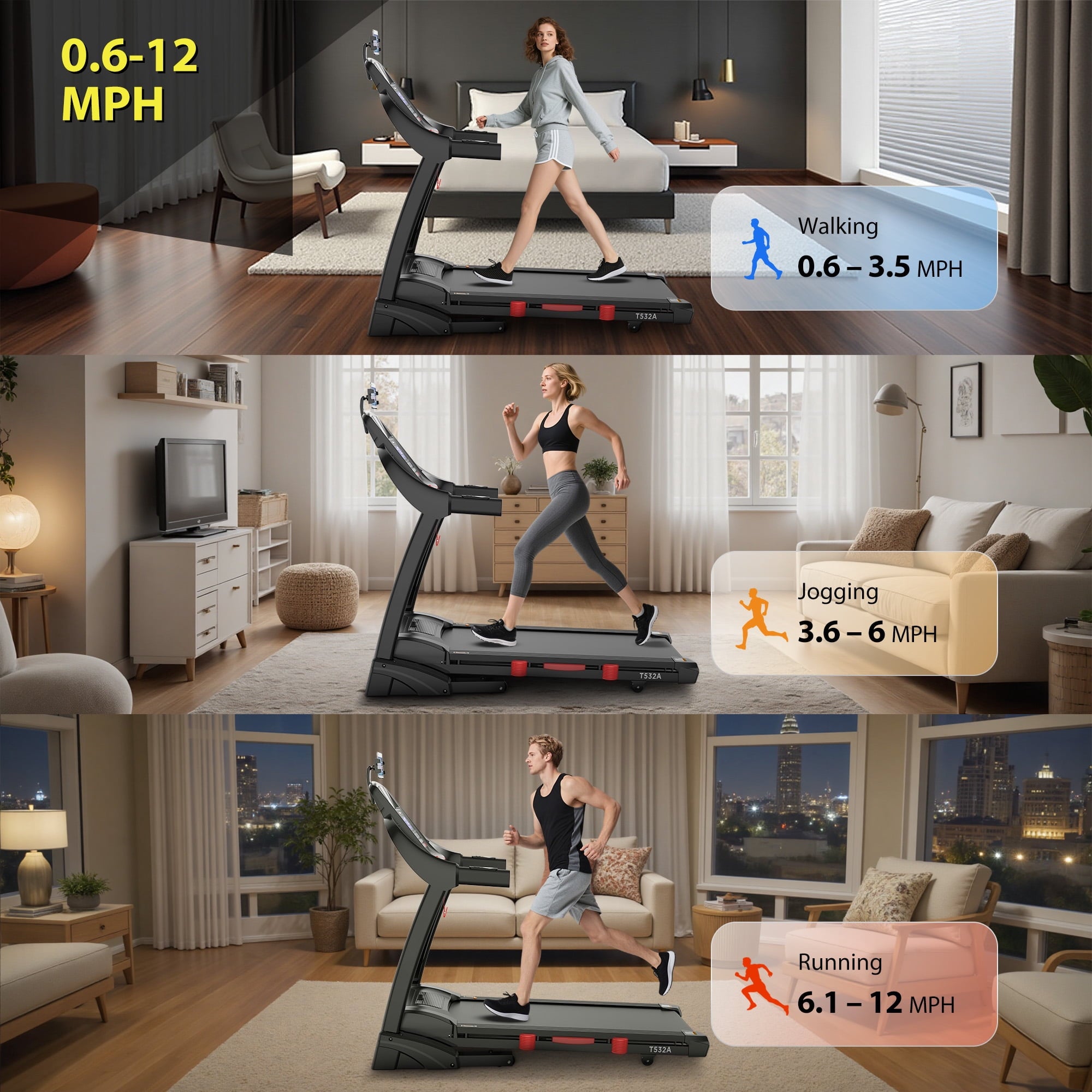 FaayFian 5.1HP Folding Treadmills for Home, Treadmill 400lbs Capacity with 20% Incline, Max 12MPH Speed, Treadmill Running Machine with APP & Bluetooth, Shock Absorption, Home&Office