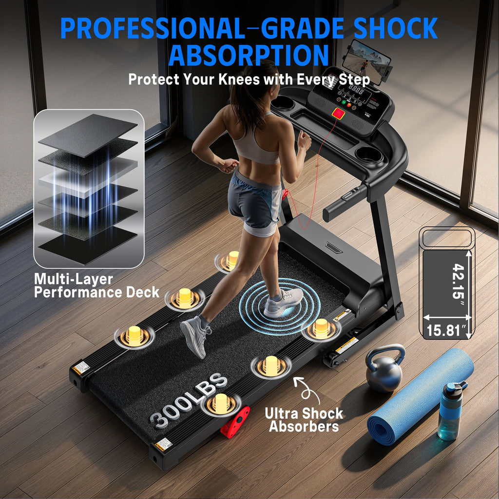 AQUGOKS 3HP Foldable Home Treadmill with Incline, 3-Level Incline, 71 Preset Workouts, App & Bluetooth Control, Quiet Running, 300 lb Capacity, Shock‑Absorbing Deck, Walking Jogging & Running Machine