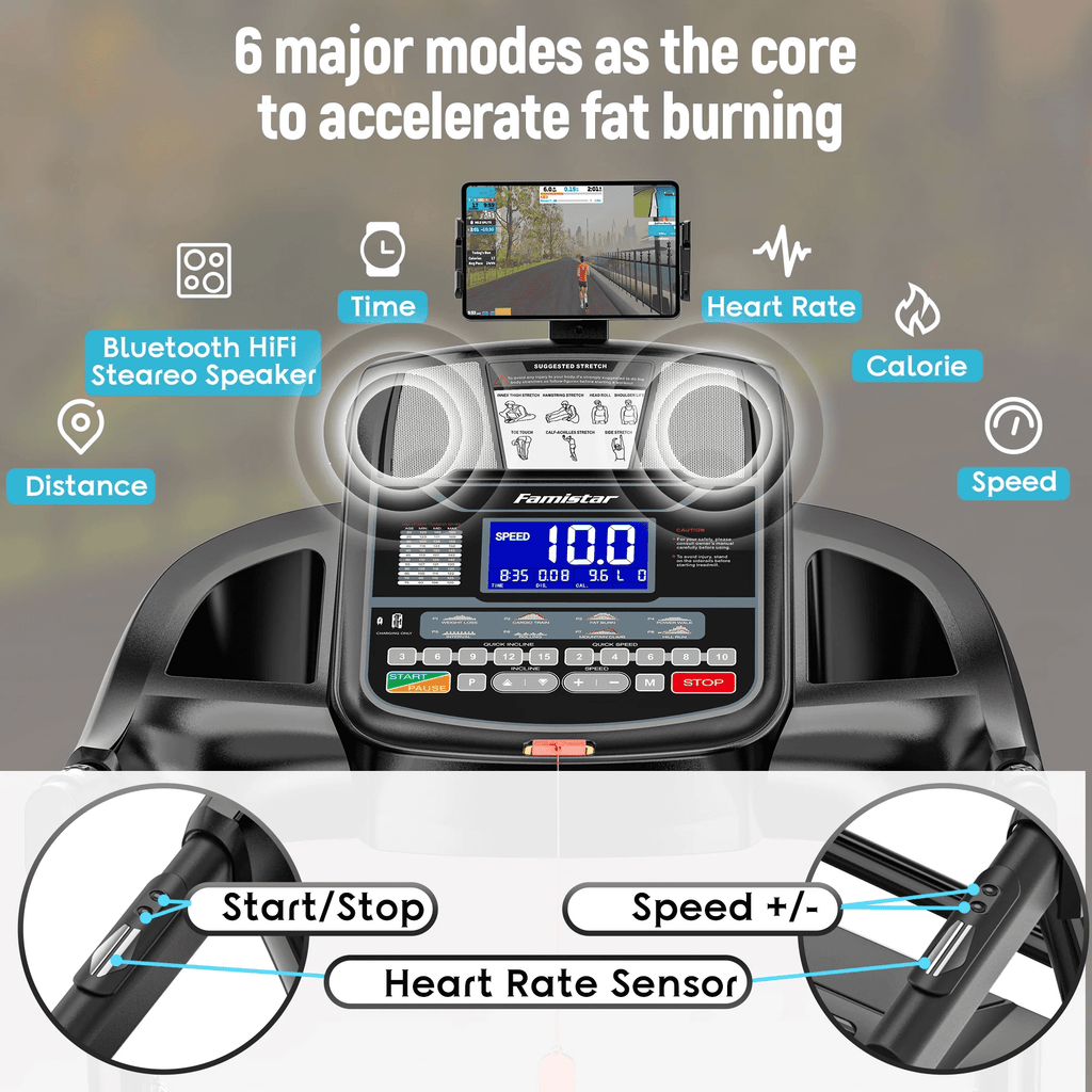 FaayFian 4.8HP Folding Treadmill with 15% Auto Incline， 300LB Capacity, 10MPH Max Speed Treadmill, Home Gym Treadmill with Powerful Motor and Space-Saving Design