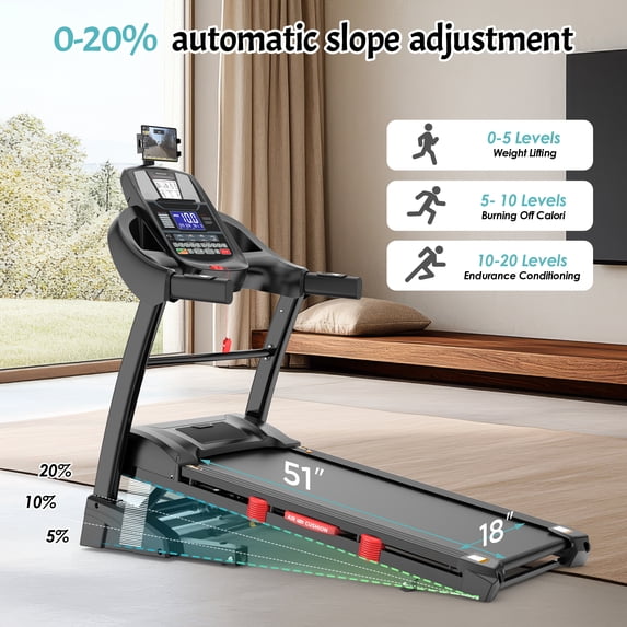 FaayFian 4.5HP Folding Treadmill for Home with 20% Auto Incline,Treadmill 400 LB Capacity Bluetooth App Control, Shock Absorption Running Belt, 0.6–12 MPH,71 Workout Programs