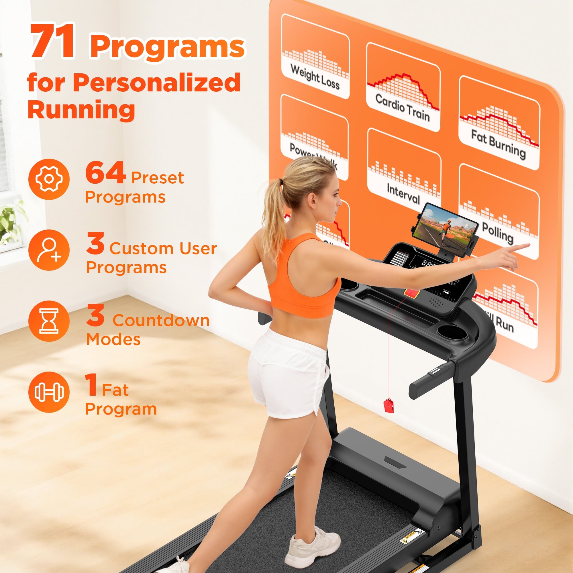 Campmoy Folding Treadmill w/ Incline, 3.5HP Treadmill for Home w/ 330lb Capacity, 71 Programs