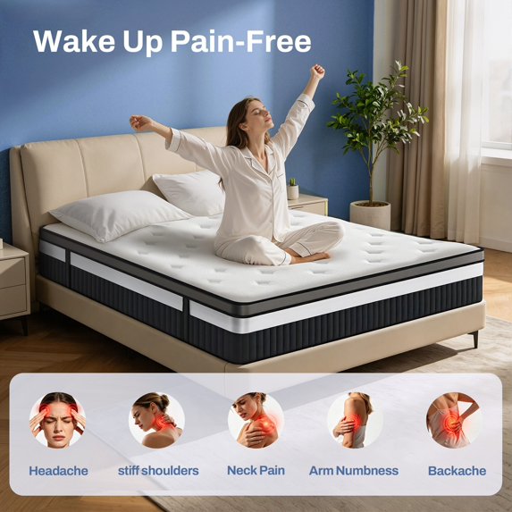 OXIBYPU 14 Inch Queen Mattress in a Box, Hybrid Queen Mattress with Cooling Memory Foam & Individually Wrapped Pocket Coils, Medium Firm Queen Size Mattress with Motion Transfer Reduction, CertiPUR-US