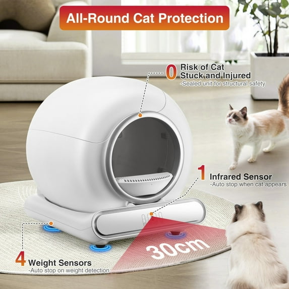 FaayFian Self Cleaning Cat Litter Box – Automatic Cat Litter Box with Smart APP Control, 65L+9L Large Capacity, Multi-Cat Households, Odor-Free, Integrated Safety Protection, 2 Rolls Liner Gift