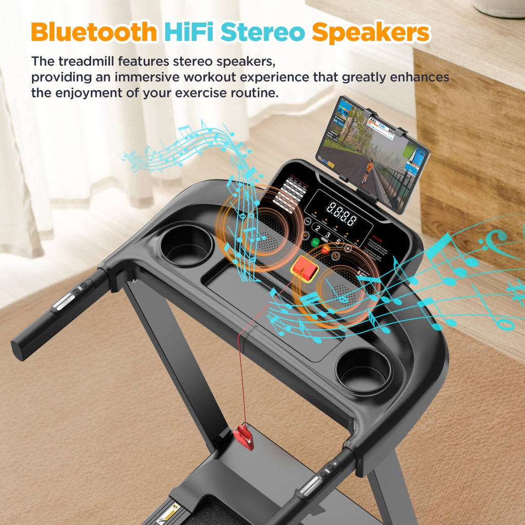 Famistar 3.75HP Treadmill 300lb Capacity, Incline Folding Treadmill, 64+7 Smart Program, 7.5MPH Speed, Smart APP Control, Treadmill for Home Jogging Walking w/ HiFi Speakers, Free Knee Pads