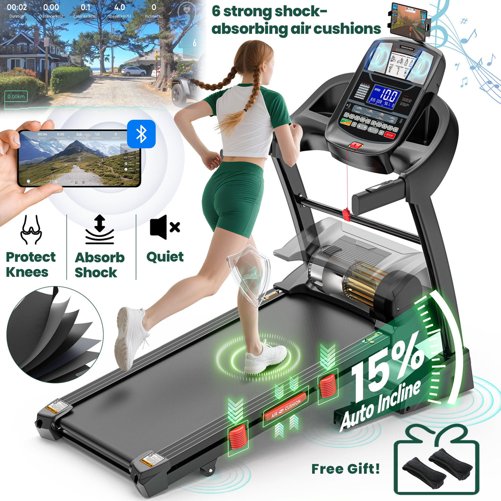 FaayFian 5.0 HP Folding Treadmill with 15-Level Adjustable Incline, 10mph Speed Running Machine,Treadmill 300 lb Capacity, Silent Brushless Motor,71 Preset Training Program Electric Treadmills for Home Use