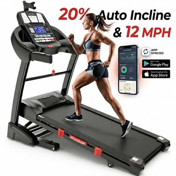 AQUGOKS 5.05HP 20% Auto Incline Treadmill for Home, 10 MPH 400 lbs Capacity, Portable Foldable Treadmill with 18"x 50"Running Area, HiFi Bluetooth Speaker, APP Control, Running Walking Electric Treadmill