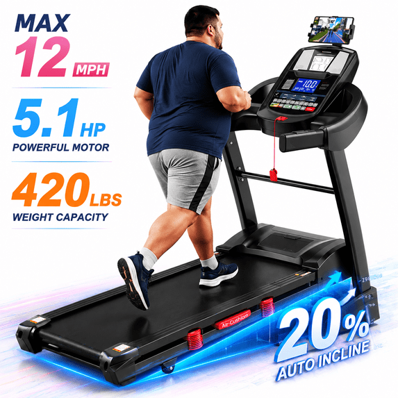 ZEJIXO 5.1HP Treadmill for Home with Incline, Folding Treadmill with 400 lbs Weight Capacity, 50 Inch Long Running Belt, Walking Running Exercise Treadmill, Compact Foldable Treadmill for Home Fitness
