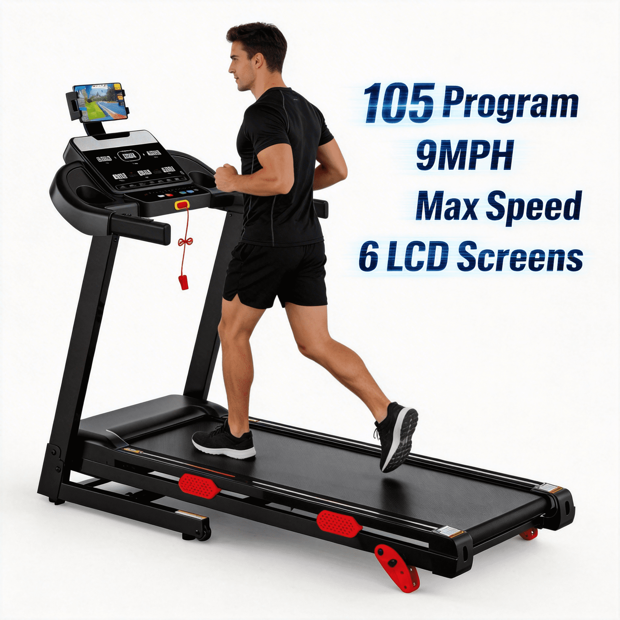 AQUGOKS 5 in-1 Treadmill with 9MPH, 3.45 Incline Treadmill for Home,96+5+3+1 Programs, 320LBS Capacity, 6 LCD Screens, Smart APP Control, Exercise Treadmill Running Walking Machine with Knee Straps