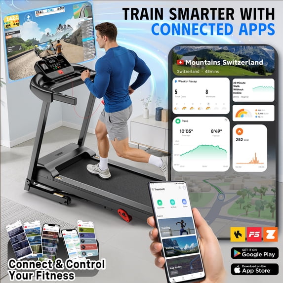 AQUGOKS 3HP Folding Treadmill for Home, 7.5MPH Exercise Treadmill, 71 Programs Treadmill with 10 Level Manual Incline, Smart APP & Console Control, Treadmill 300lb Capacity Compact Walking Running Machine