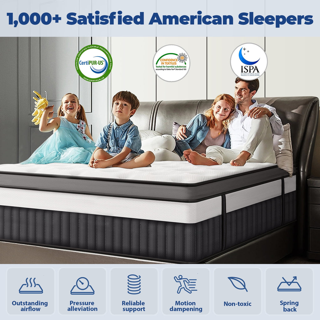 ODYAAZ 14" King Size Mattress Medium Firm Memory Foam Hybrid Mattress with Pressure Relief