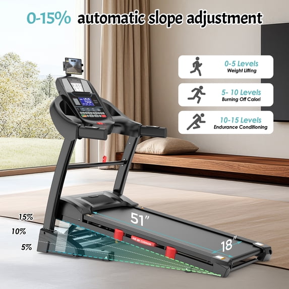 FaayFian Treadmill for Home with App Control, Treadmill with 15% Incline, 4.75HP Fold Treadmill 300lbs Capacity, 10MPH Speed, Shock Absorption, Free Fit Course, Home&Office