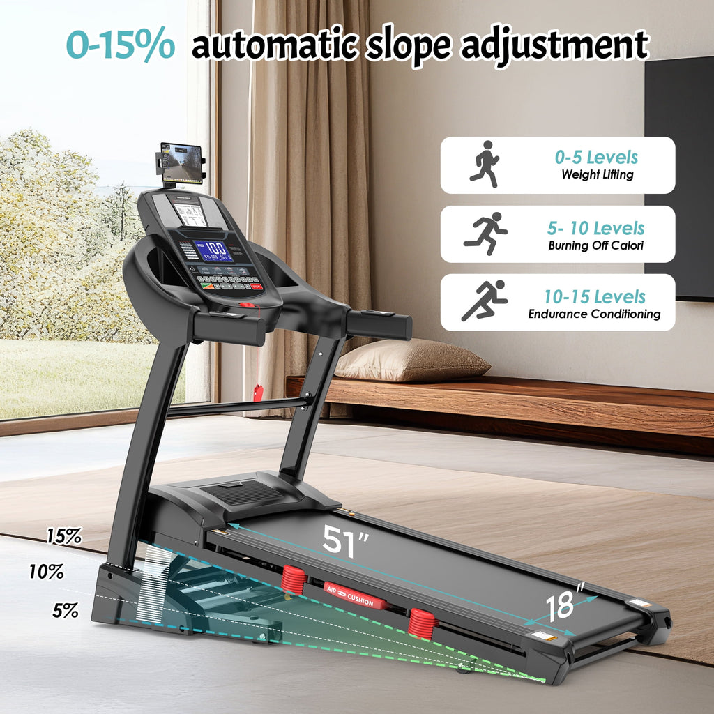 FaayFian Treadmll for Home, 4.5HP Treadmill with 15% Incline, Treadmills with 300lbs Weight Capacity, 10MPH Treadmill with 64 Preset Programs, Free Course, Home&Office&Gym