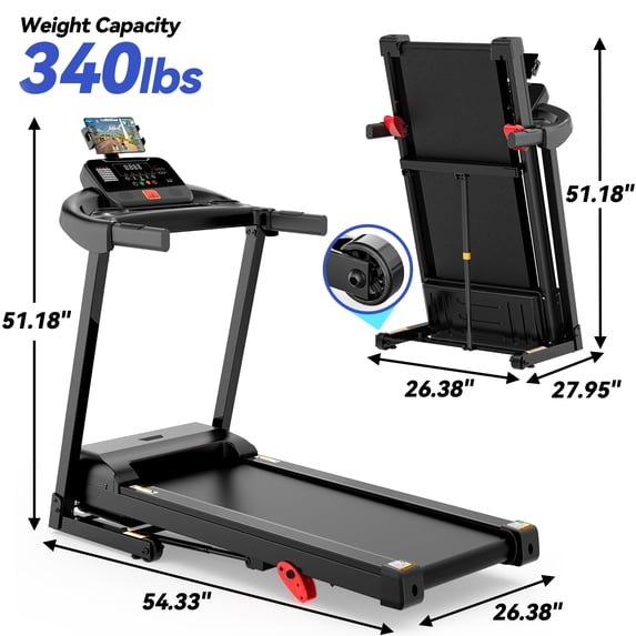 Famistar 12% Incline Treadmill with Handle, 3.45HP Portable Treadmills for Home, Foldable Treadmills with 340 LBS Capacity, 3-in-1 Quiet Walking Pad Treadmill, 70+1 Programs, APP Control, Knee Gifts