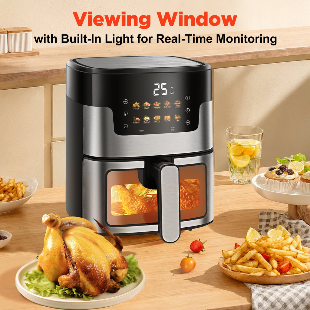 ODYAAZ Air Fryer Oven, 10-in-1 7.5Qt Multifunction Air Fryer with Digital LED Touch Screen, 10 Preset Cookings, Dishwasher-Safe Basket, 95% Less Oil, Nonstick Dishwasher-Safe Basket, 100Pcs Liner