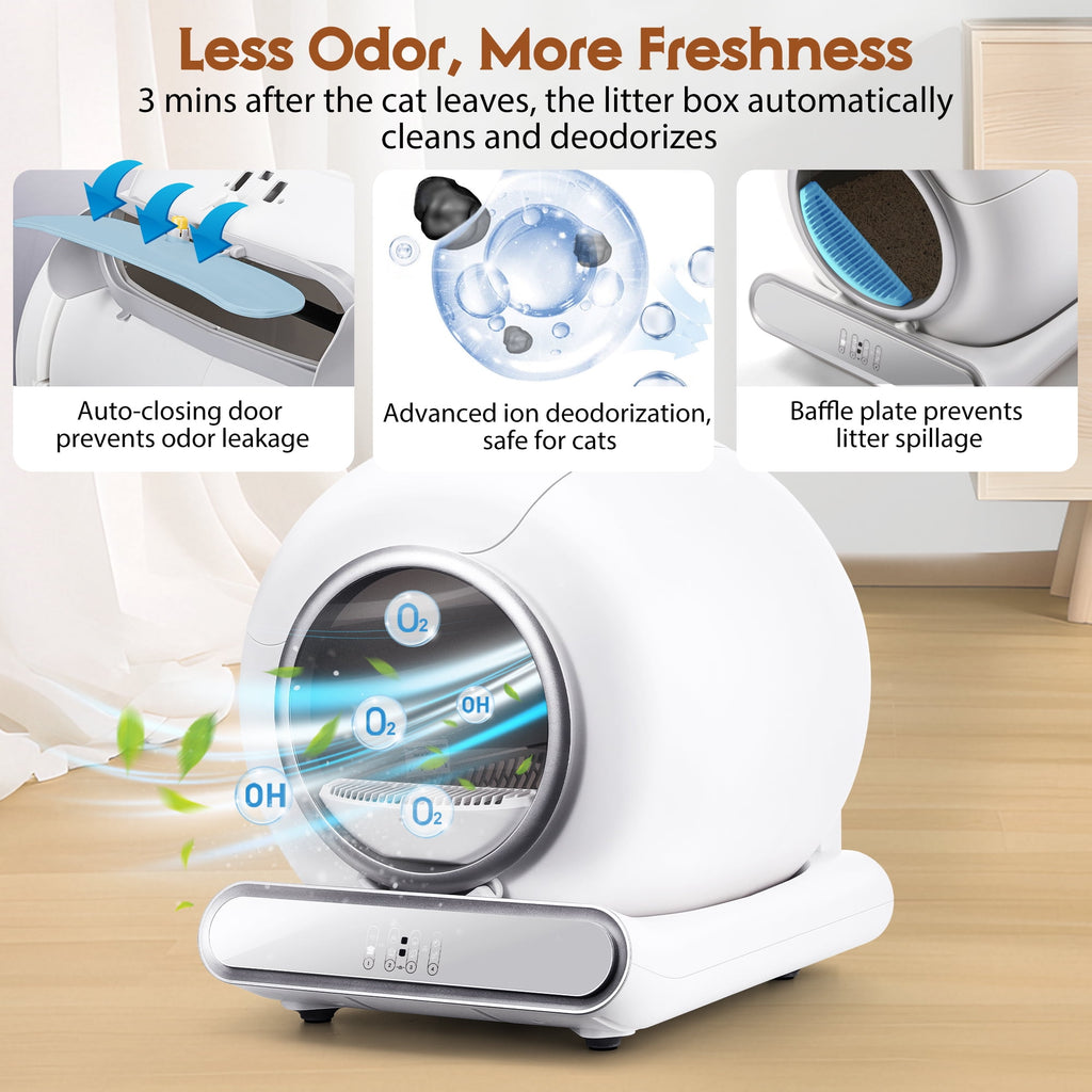 Campmoy Self Cleaning Cat Litter Box, Automatic Litter Box w/ Liner, Dual Sensor Protection for Multi Cat, APP+ Panel Control, Odor Removal, Health Monitoring, Large Capacity Litter Box