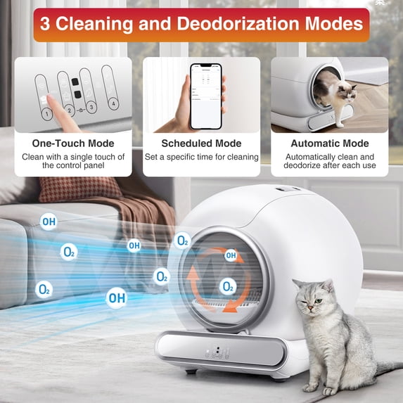 Qvamodo Self-Cleaning Automatic Cat Litter Box, Scheduled Self-Cleaning & Odor Removal with Smart APP Control, 65+9L Large Space for Multiple Cats, 100% Anti-pinch Structure