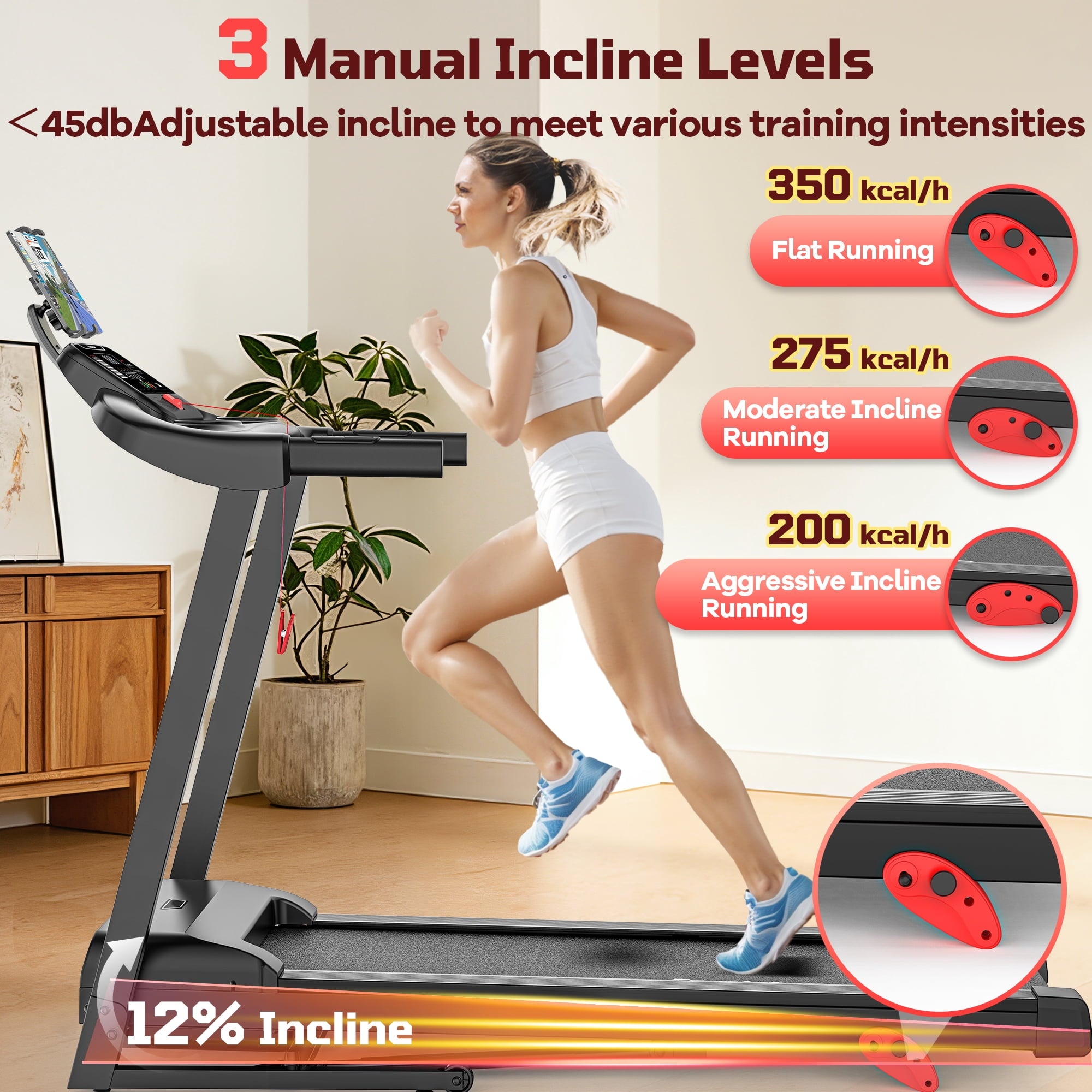 FaayFian 3.5HP Folding Treadmill, 300-400lb Capacity, 12% Incline Treadmills for Home Running and Walking Max 7.5MPH Speed, Foldable Treadmill Running Machine with APP & Bluetooth