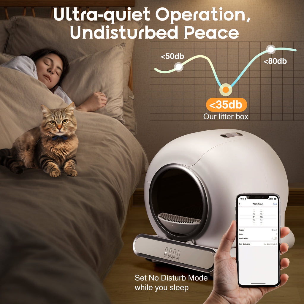 Campmoy Self Cleaning Cat Litter Box, Automatic Litter Box w/ Liner, Dual Sensor Protection for Multi Cat, APP+ Panel Control, Odor Removal, Health Monitoring, Large Capacity Litter Box