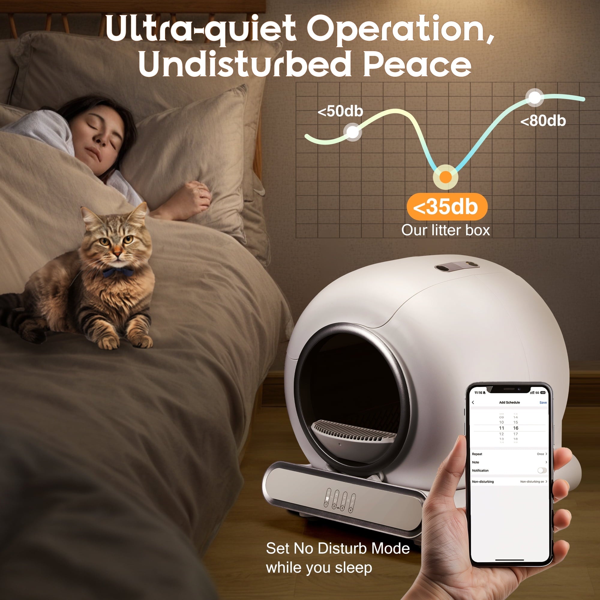 Campmoy Self Cleaning Cat Litter Box, Automatic Litter Box w/ Liner, Dual Sensor Protection for Multi Cat, APP+ Panel Control, Odor Removal, Health Monitoring, Large Capacity Litter Box