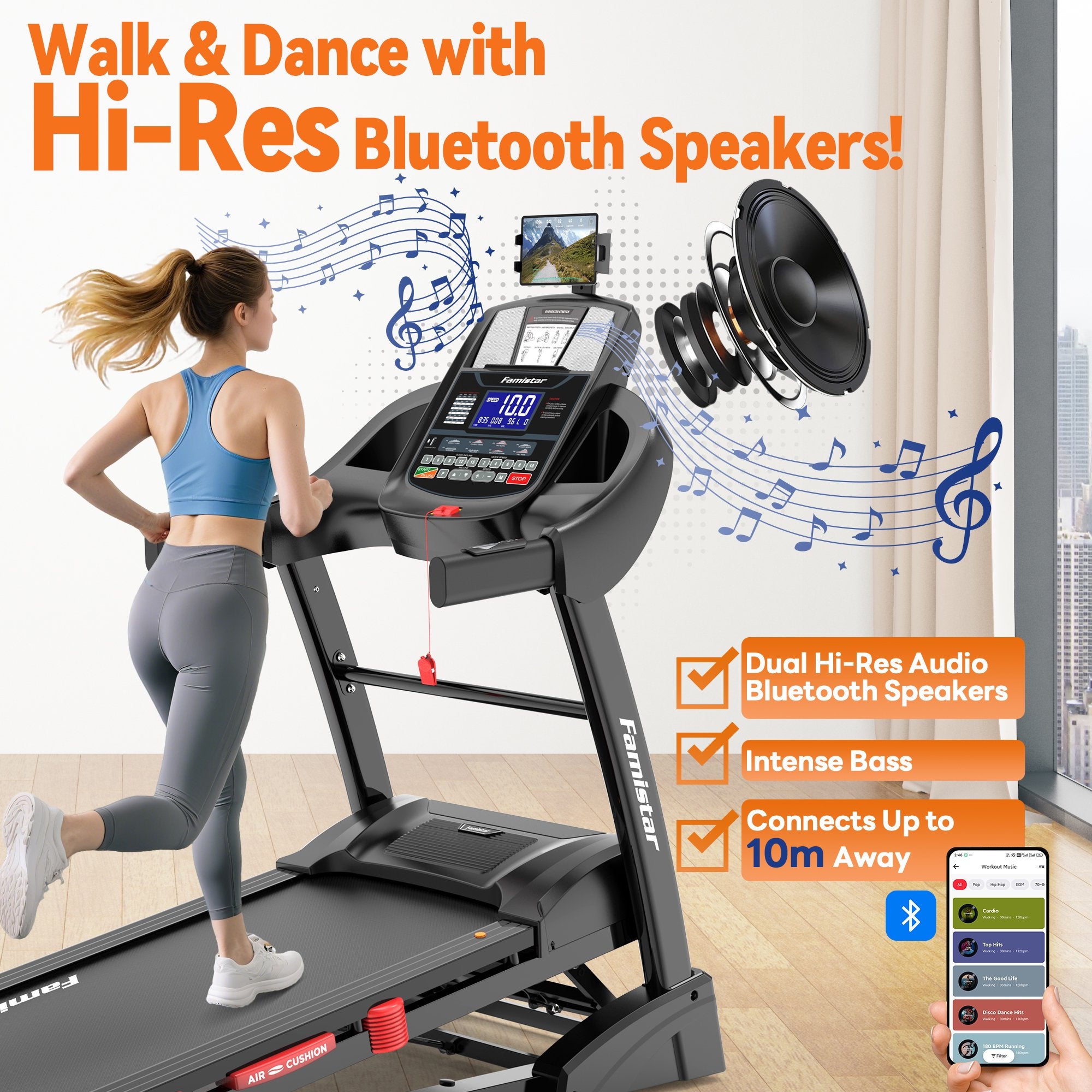 Famistar 5.1HP Folding Treadmill for Home with 20% Auto Incline, 300-400 LB Capacity, Portable Foldable Treadmill, FREE APP Control, Adjustable Tablet Holder,12MPH Speed,71 Programs,Knee Straps Gift