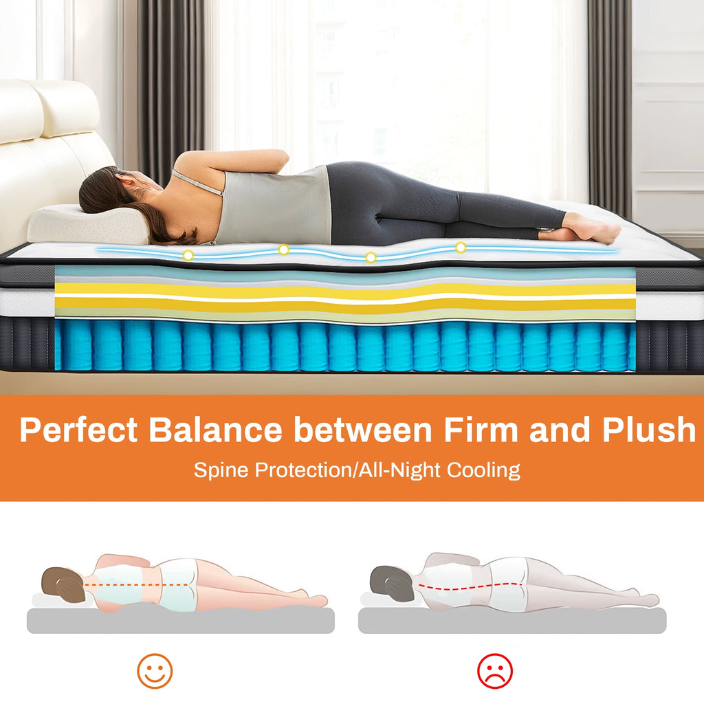 Qvamodo Queen Size Mattress, 14 Inch Gel Memory Foam King Mattress for Cooling Night & Pressure Relief, Medium Plush Feel with Motion Isolating