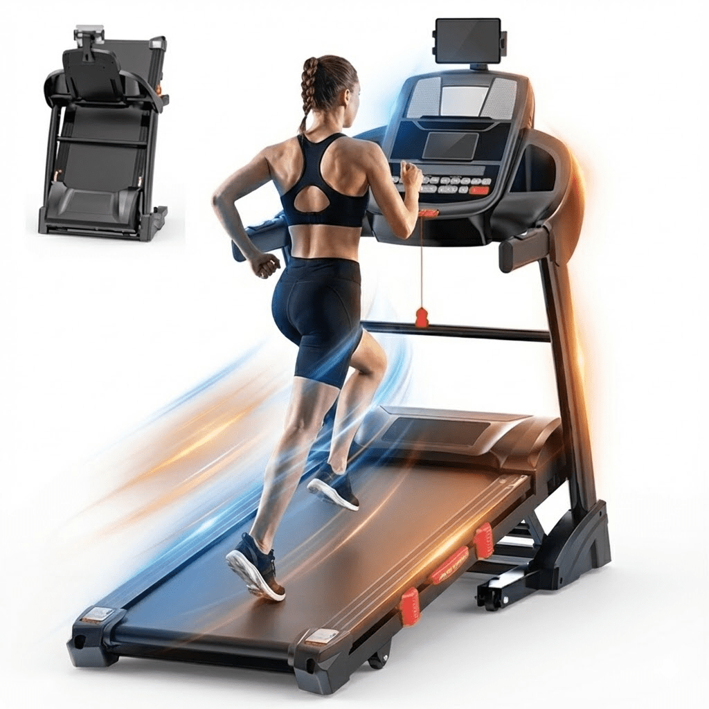 WNANEEZ 5HP Dual Motor Folding Treadmill for Home, 0–20% Auto Incline, Max 12 MPH Portable Running Machine, 300 lbs Weight Capacity, 64+7 Workout Programs, Walking & Running Treadmill