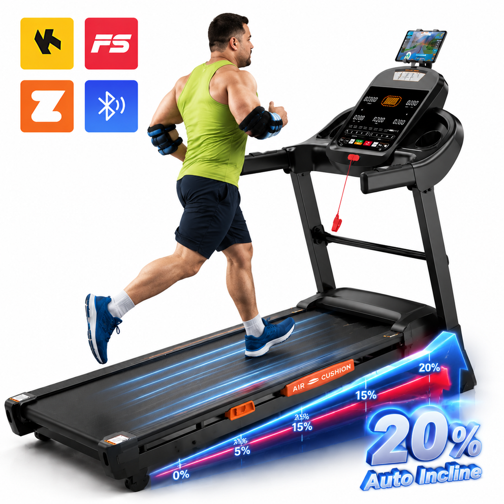 AQUGOKS 5HP Folding Treadmill for Home, Treadmill with 20 Levels Auto Incline, 12MPH Exercise Treadmill 400LBS Capacity, Foldable Treadmill with APP Control, 105 Programs, Shock Absorption Running Machine